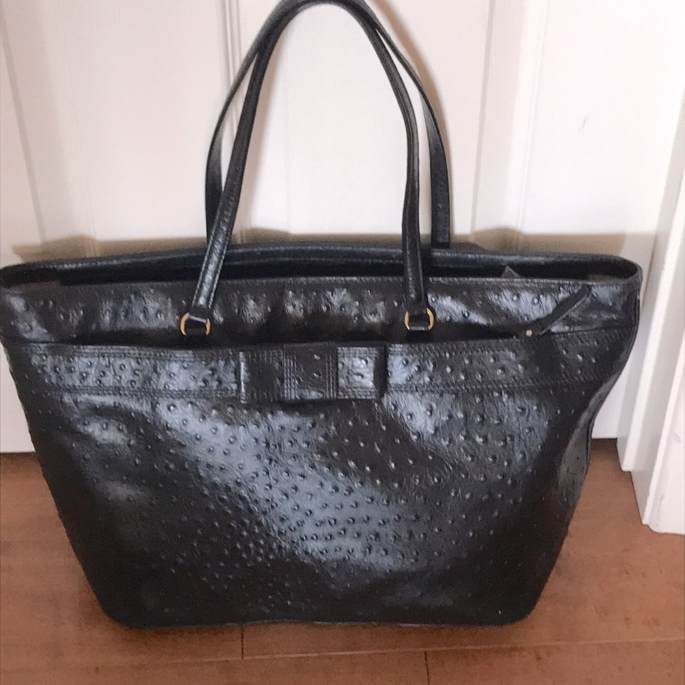Kate Spade Harmony Valencia Road Black 100% Leather Ostrich Style Zip Tote Bag